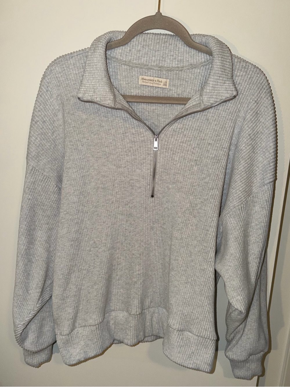 Brushed Rib Half Zip Gray Pullover (Lounge Collection) - Picture 2 of 4